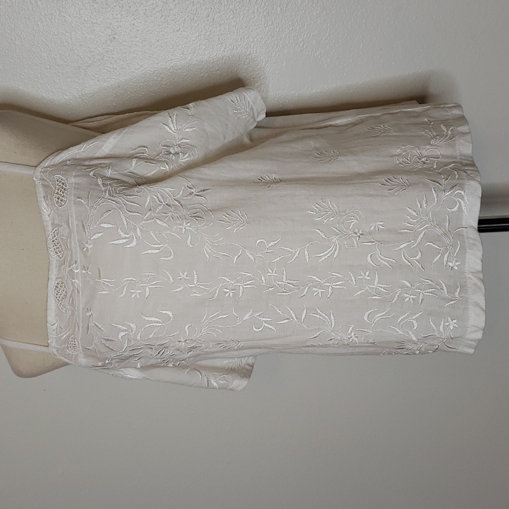 Lucky Brand White  Embroidered Lacy Top Cold Shoulder Feminine Blouse Summer - Picture 7 of 16